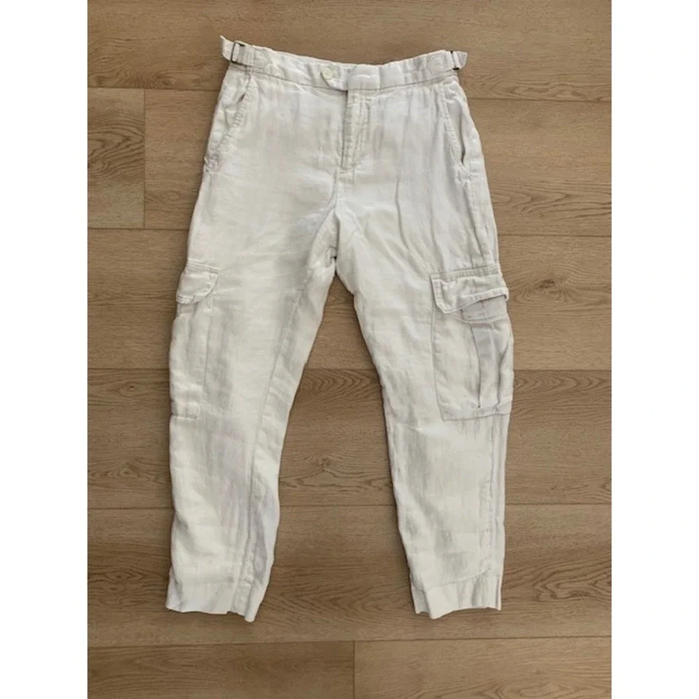 Banana Republic Off White 100% Linen Old Money Cargo Pants High Rise Size 6